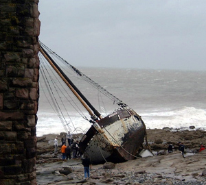 Ellan Vannin with broken back on the Whitehaven shore